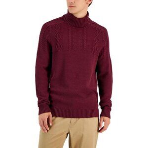 Club Room Mens Turtleneck Sweater Cable Knit Chunky Red Size X Large